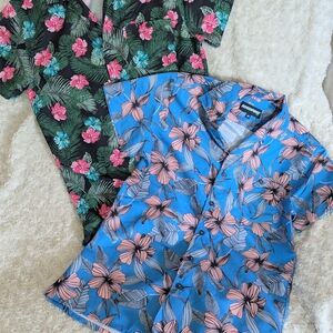 Floral Hawaiian Shirts - Blue and Black